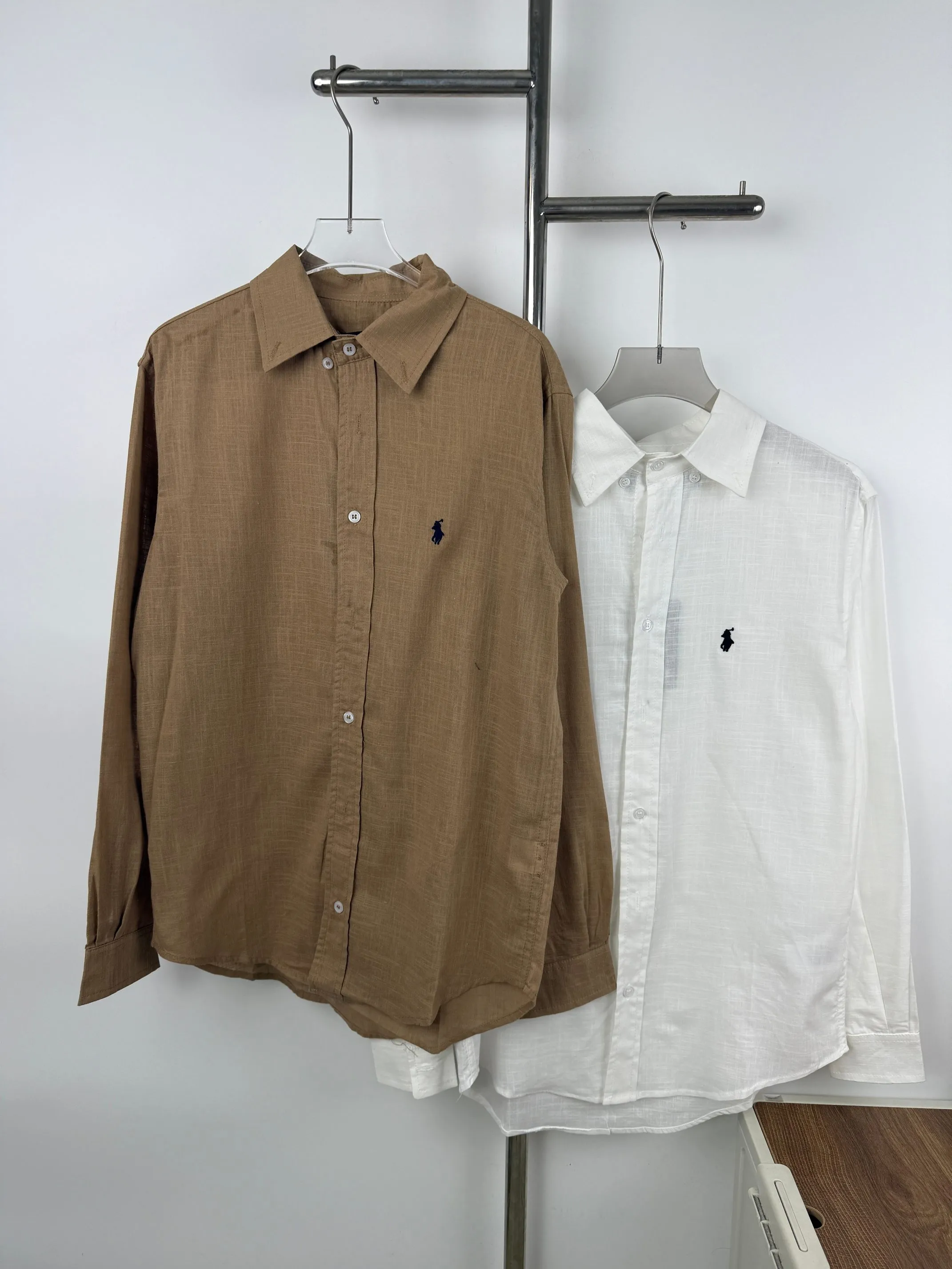 P220 💰Model G36 New Ralph Lauren pony logo linen embroidered shirt Ralph Lauren pony logo cotton and linen shirt Internet celebrity versatile popular style sun protection-Korean style series-loose and suitable for travel photography📷Excellent style-strong control and slimming Color: White Pink Khaki Size: S M L XL